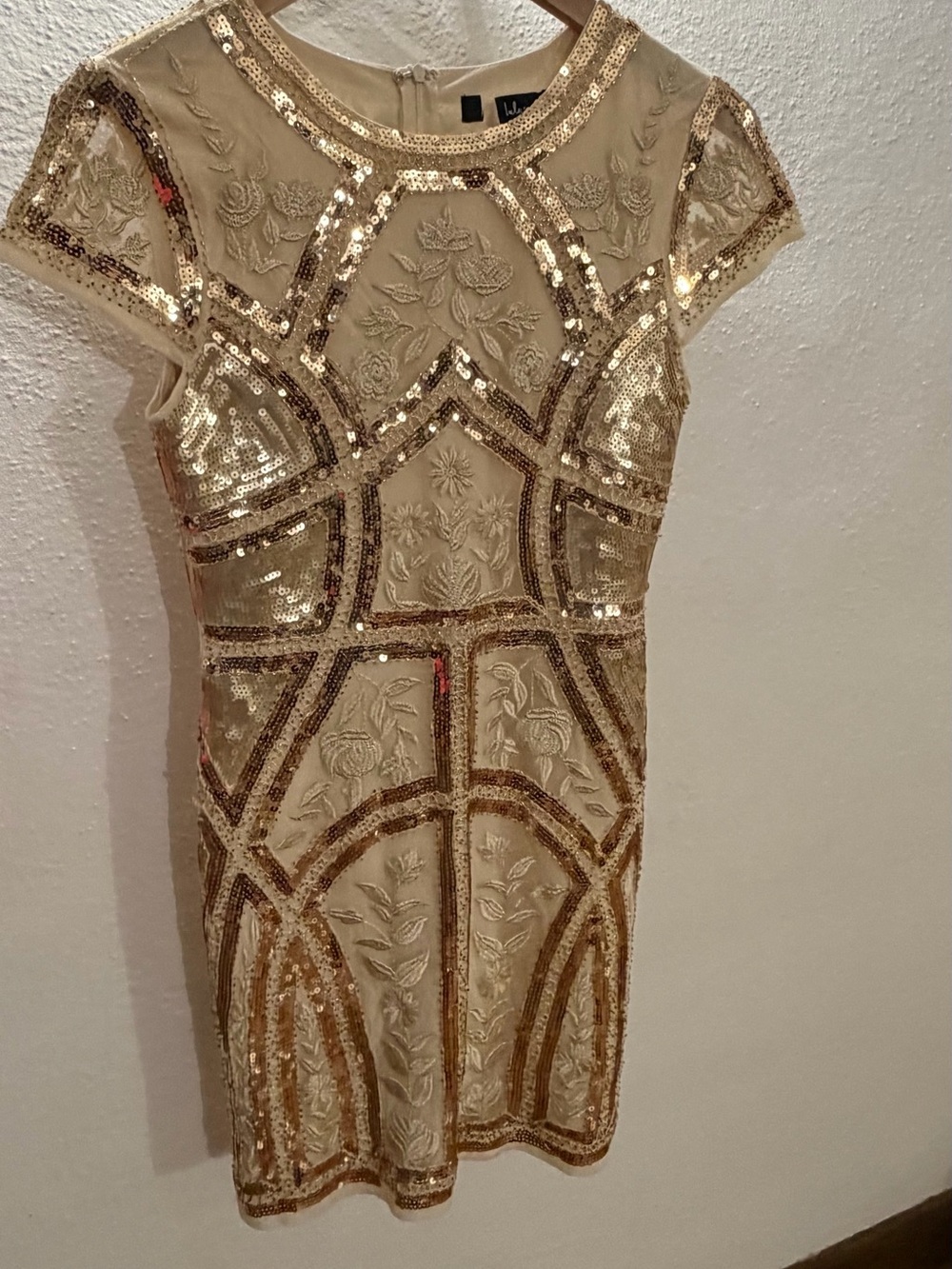 Lulus Spread Your Shine gold sequin embroidered bodycon dress. - Picture 2 of 6